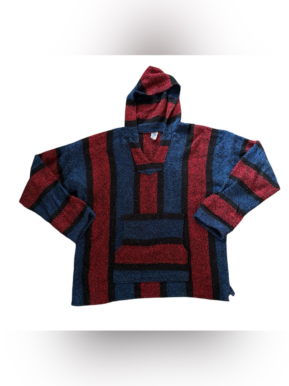 VTG Mexican Baja Hoodie - Multicolor Surfer Skater Rug Jacket Red Blue Black XL